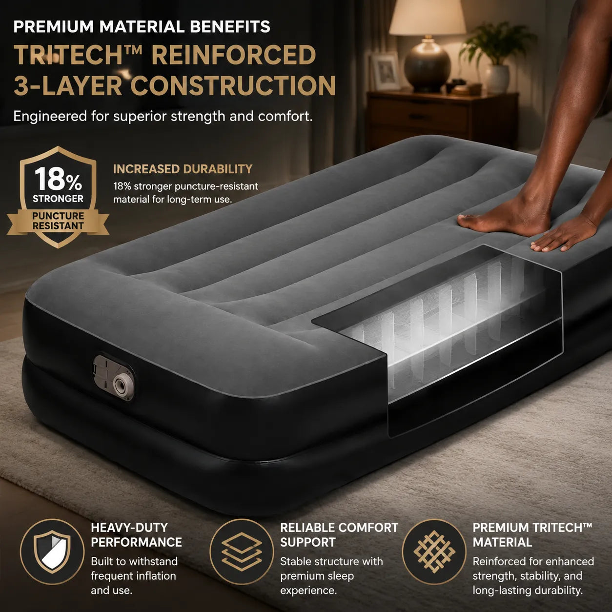 Bestway Tritech Single Air Bed | 18-Inch Inflatable Mattress 191cm x 97cm x 46cm
