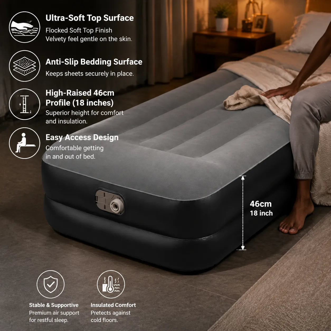 Bestway Tritech Single Air Bed | 18-Inch Inflatable Mattress 191cm x 97cm x 46cm