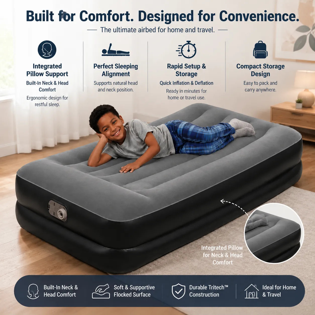 Bestway Tritech Single Air Bed | 18-Inch Inflatable Mattress 191cm x 97cm x 46cm