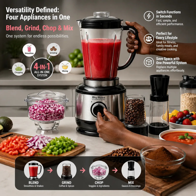 Big Boss 4-in-1 Multi Function Blender 1000W – Heavy-Duty Multipurpose Kitchen Machine