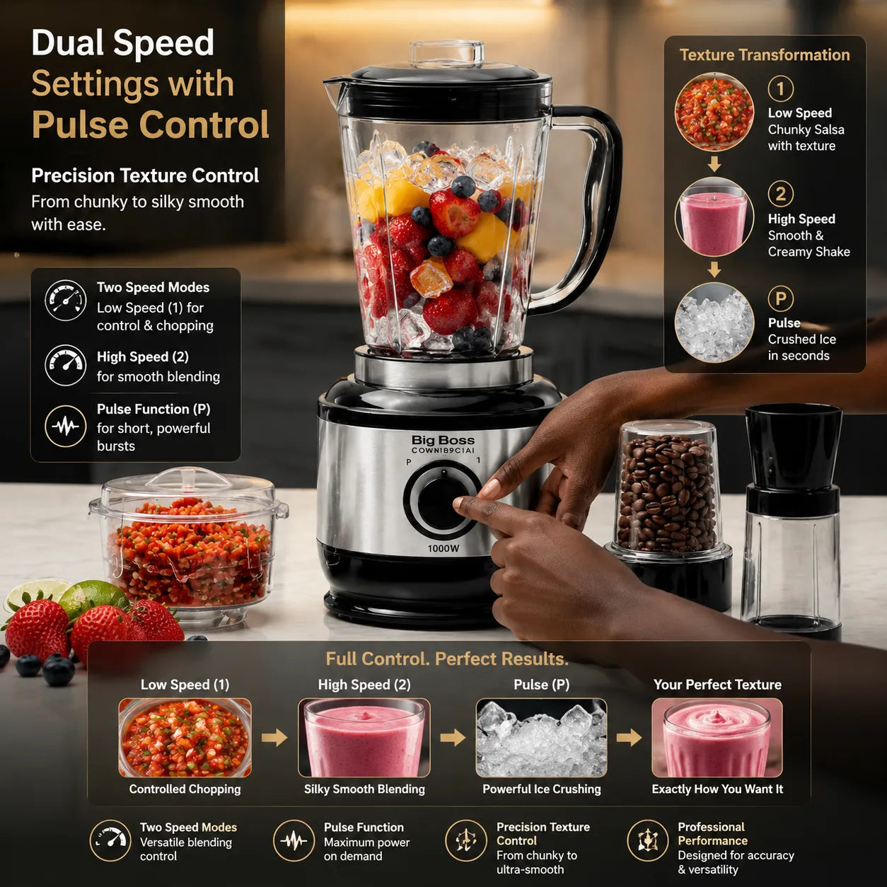 Big Boss 4-in-1 Multi Function Blender 1000W – Heavy-Duty Multipurpose Kitchen Machine