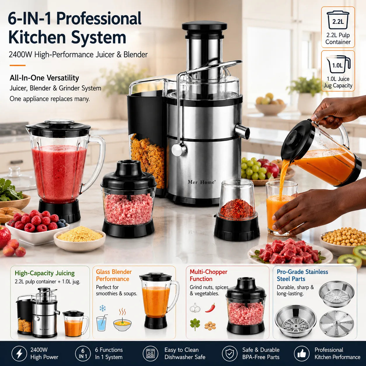 Ultimate 2400W High-Speed Blender & Multi-Function Kitchen Processor