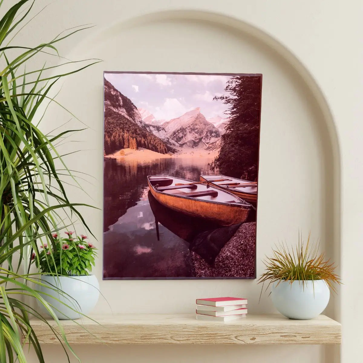 Boat & Mountain Nature Canvas Frame -  Autumn Lake Paint