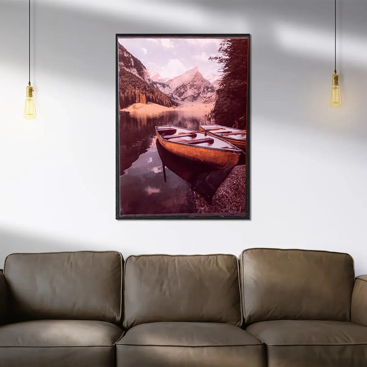 Boat & Mountain Nature Canvas Frame -  Autumn Lake Paint