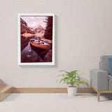 Boat & Mountain Nature Canvas Frame -  Autumn Lake Paint