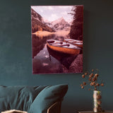 Boat & Mountain Nature Canvas Frame -  Autumn Lake Paint