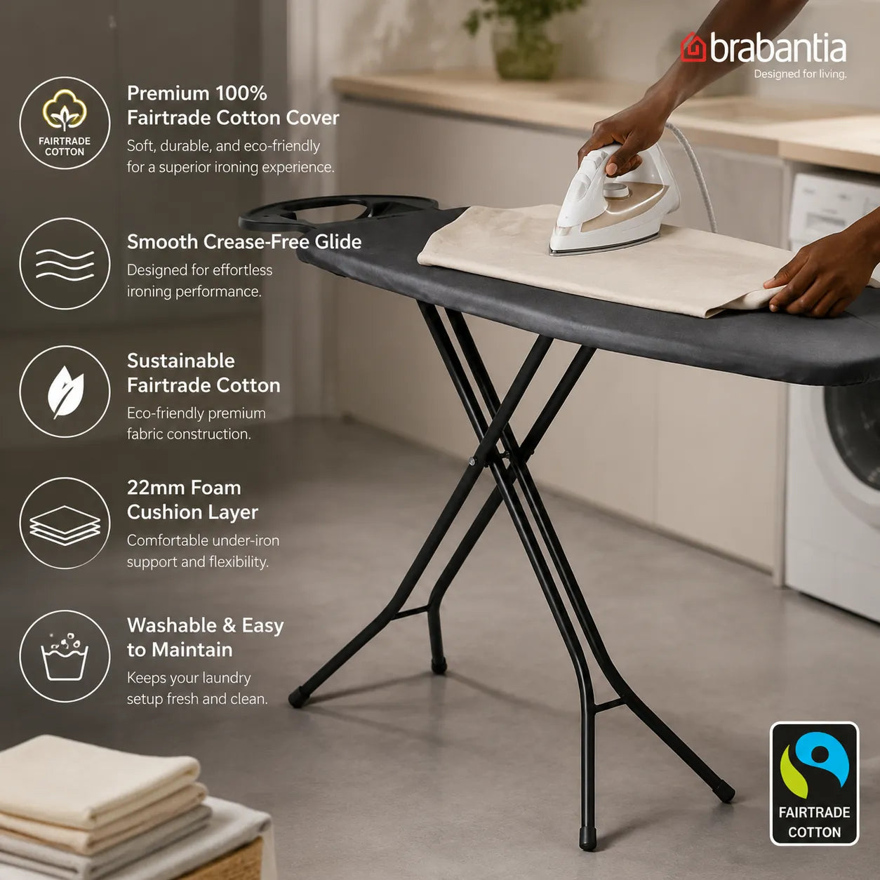 Brabantia Ironing Board B (90 x 20 cm) | Sturdy Space-Saving Board