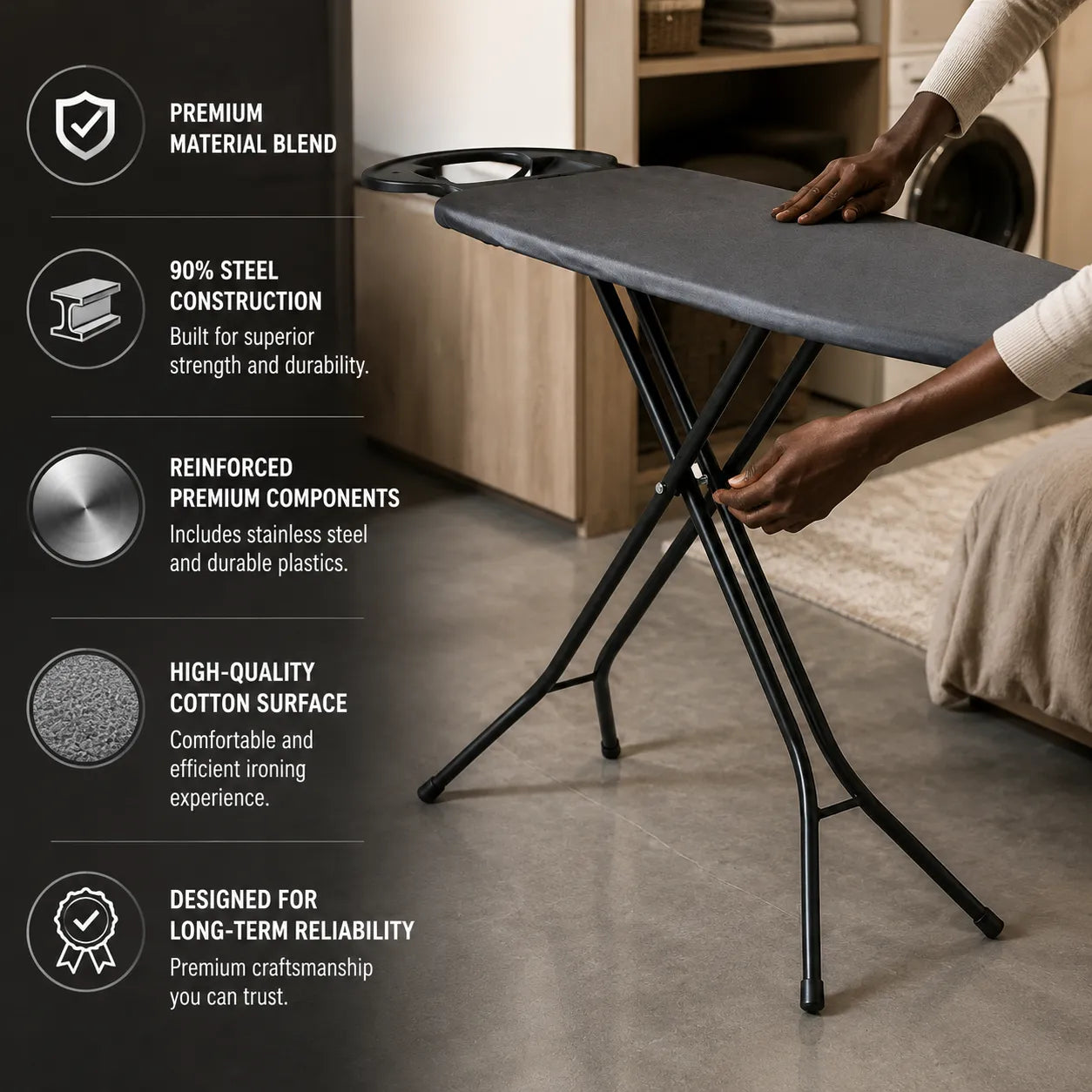 Brabantia Ironing Board B (90 x 20 cm) | Sturdy Space-Saving Board