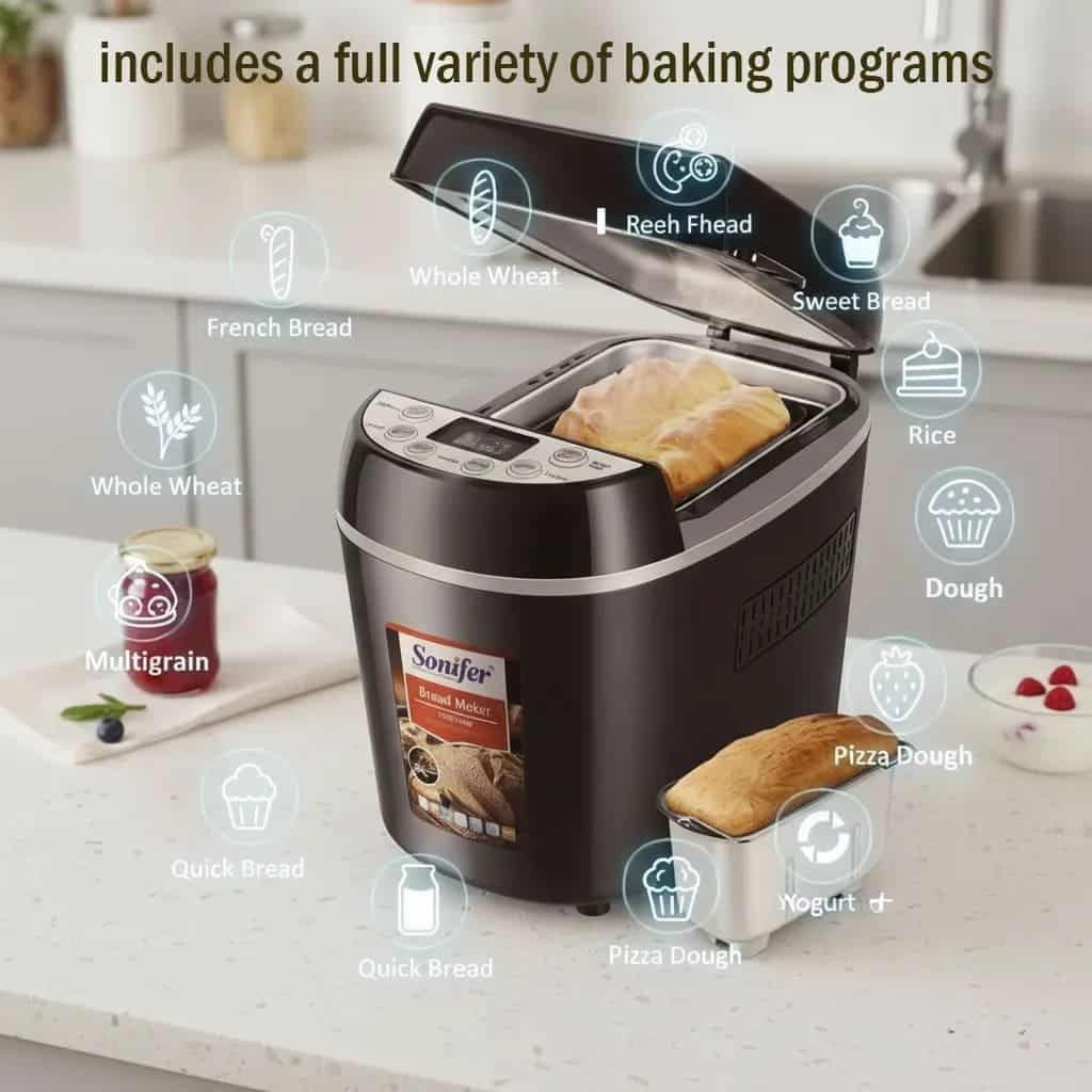 Premium Sonifer SF-4005 Bread Maker | Powerful 870W, 18 Smart Programs & Large 3LB Loaf Capacity