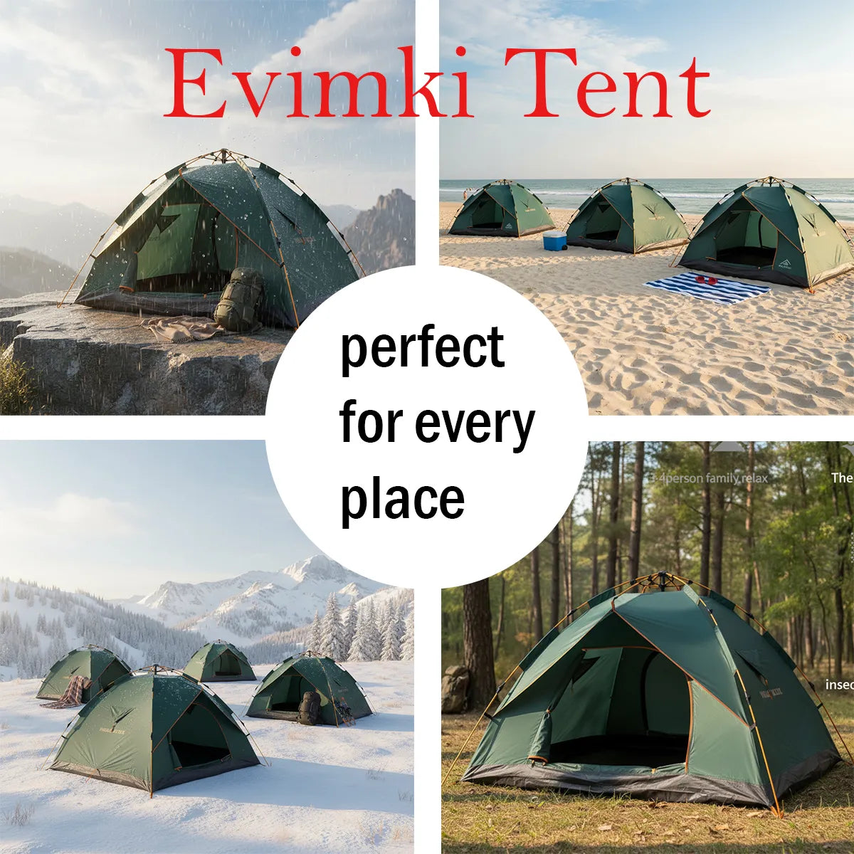 Evimki Family Camping Tent for 4 People – Waterproof, Easy Setup for Outdoor Travel and Hiking