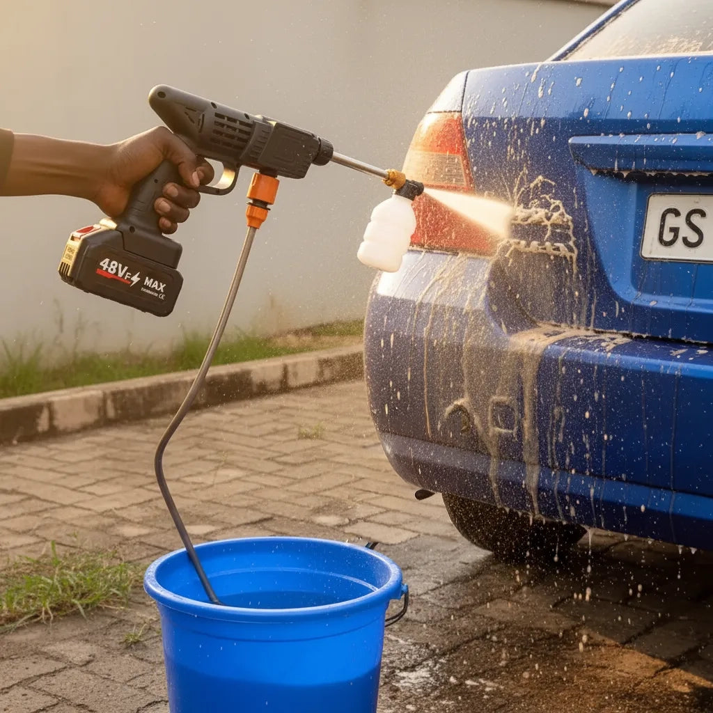 48V Portable Car Wash Gun – High Pressure & Foam Bottle for Professional Cleaning 💦🚗
