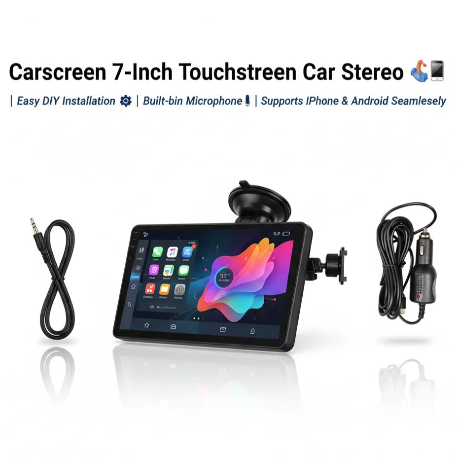 Carscreen 7-Inch Touchscreen Car Stereo 🚗📱 | Easy DIY Installation ⚙️ | Built-in Microphone 🎤 | Supports iPhone & Android Seamlessly