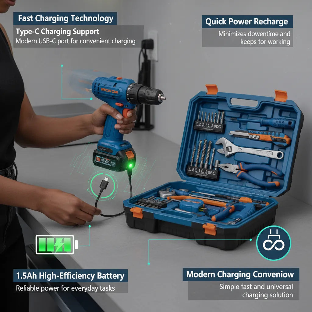 77-Piece 12V Cordless Drill & Professional Tool Kit - All-in-One Set