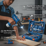 77-Piece 12V Cordless Drill & Professional Tool Kit - All-in-One Set