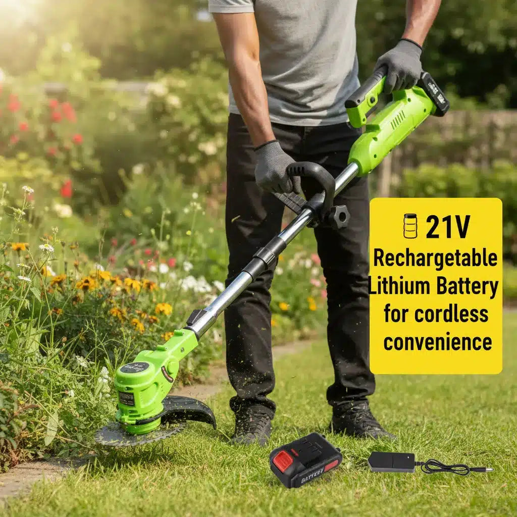 21V Cordless Electric Brush Cutter – Powerful 800W Grass Trimmer with 18000RPM High-Speed Motor 🌿