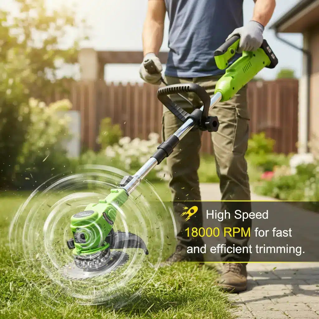 21V Cordless Electric Brush Cutter – Powerful 800W Grass Trimmer with 18000RPM High-Speed Motor 🌿