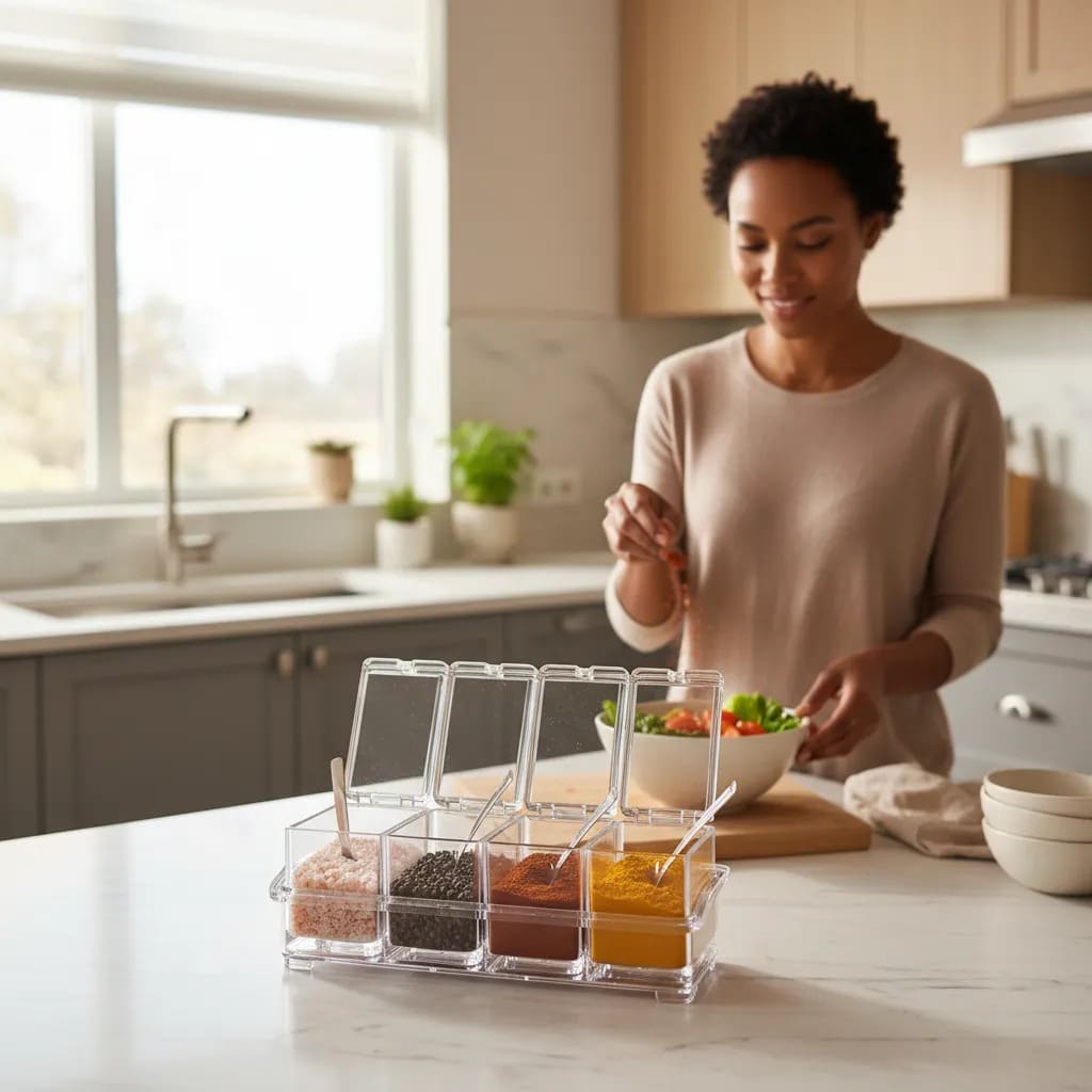 Crystal Seasoning Box – Elegant 4-Compartment Spice Organizer for a Perfectly Organized Kitchen 🧂✨
