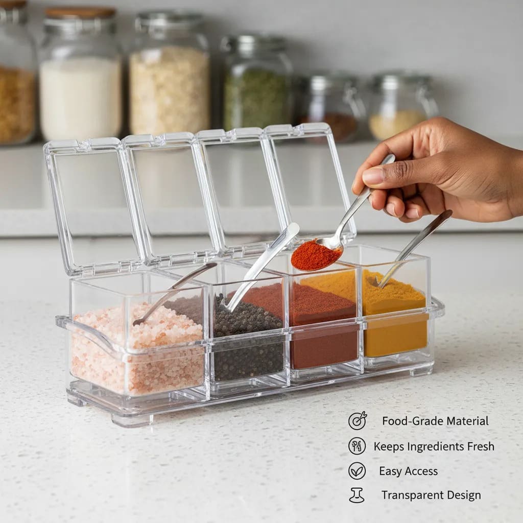 Crystal Seasoning Box – Elegant 4-Compartment Spice Organizer for a Perfectly Organized Kitchen 🧂✨
