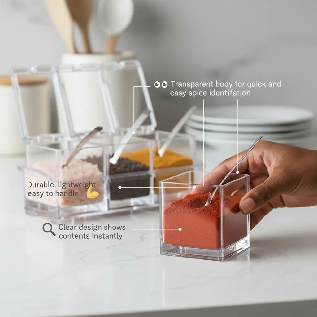 Crystal Seasoning Box – Elegant 4-Compartment Spice Organizer for a Perfectly Organized Kitchen 🧂✨