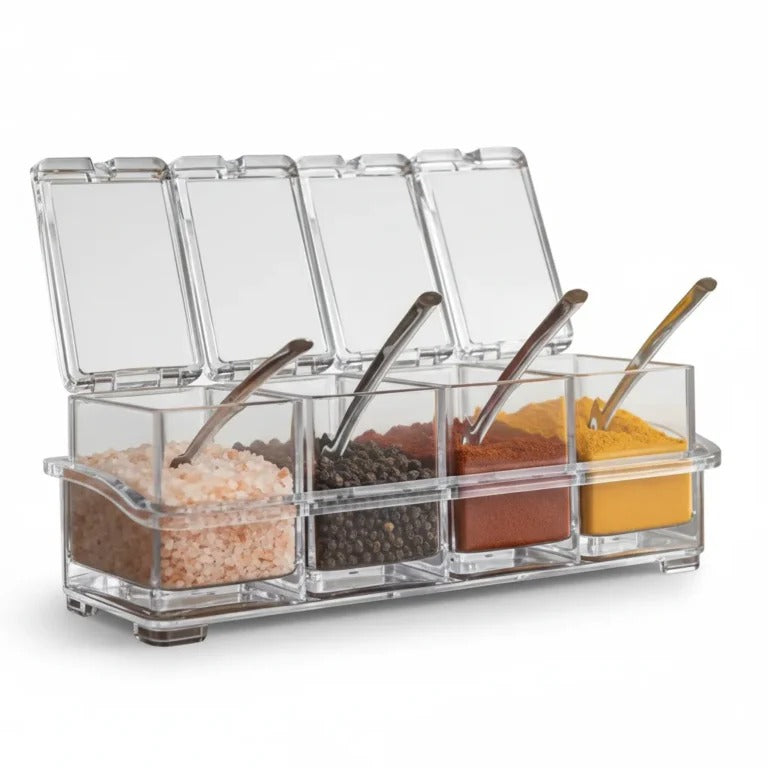 Crystal Seasoning Box – Elegant 4-Compartment Spice Organizer for a Perfectly Organized Kitchen 🧂✨