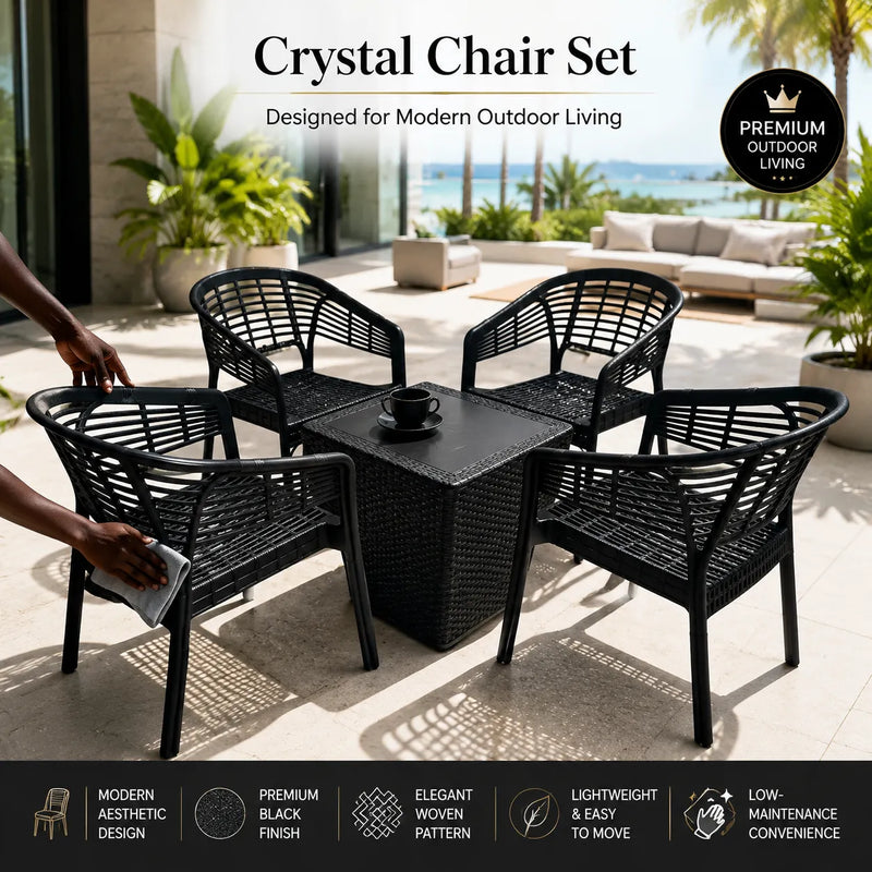 Crystal 5-Piece Indoor/Outdoor Chair & Table Set – Modern Black Weave
