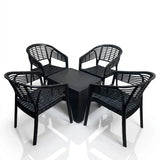 Crystal 5-Piece Indoor/Outdoor Chair & Table Set – Modern Black Weave