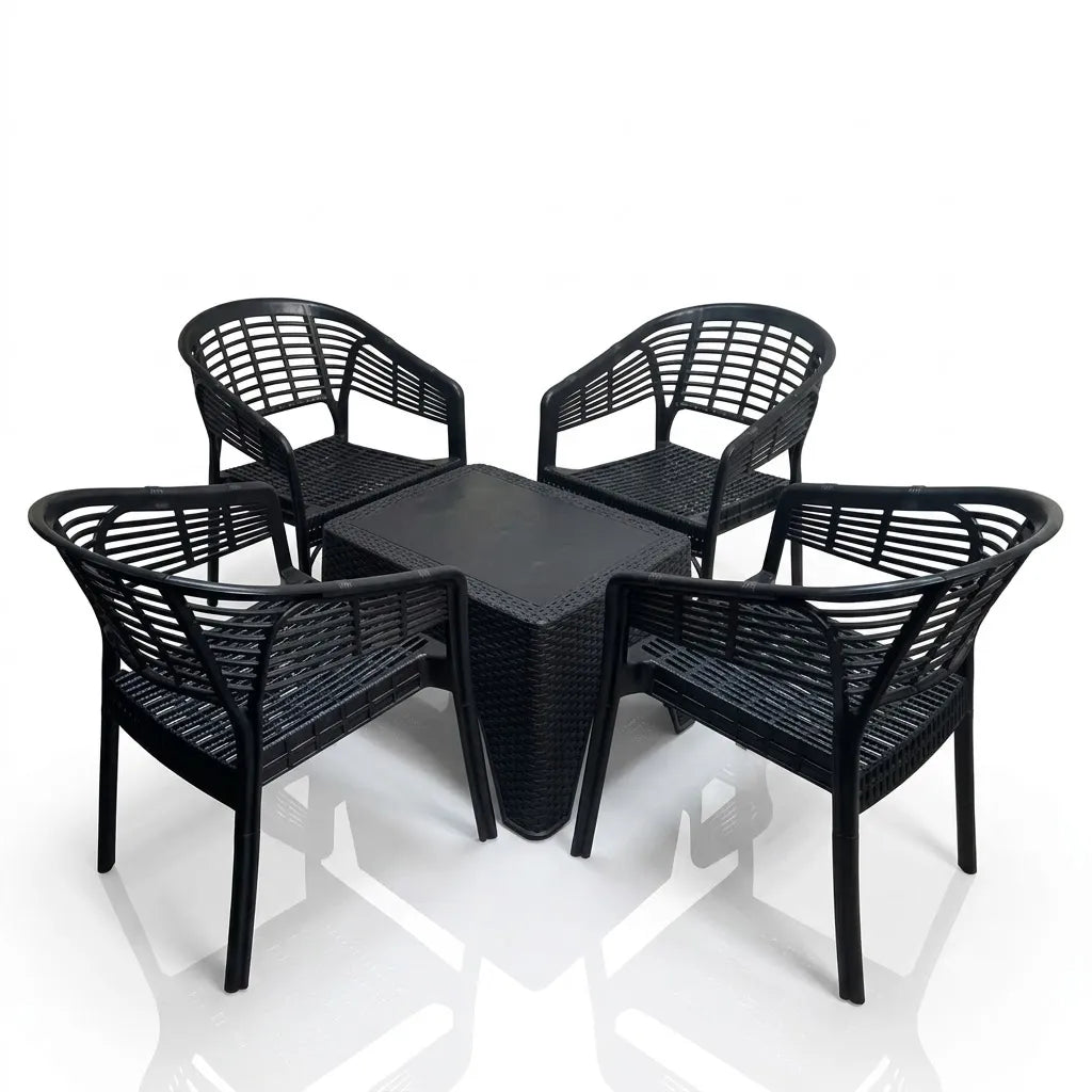 Crystal 5-Piece Indoor/Outdoor Chair & Table Set – Modern Black Weave
