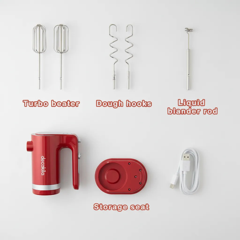 🔥Decakila Cordless Hand Mixer – 7 Speed Levels, USB Rechargeable, Complete Baking Set 🍰⚡