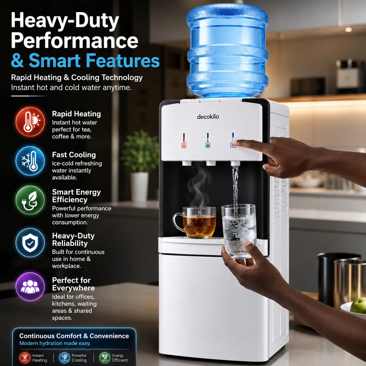 Floor Standing Water Dispenser With Refrigerator | Hot & Cold Water | Energy-Efficient Cooling System