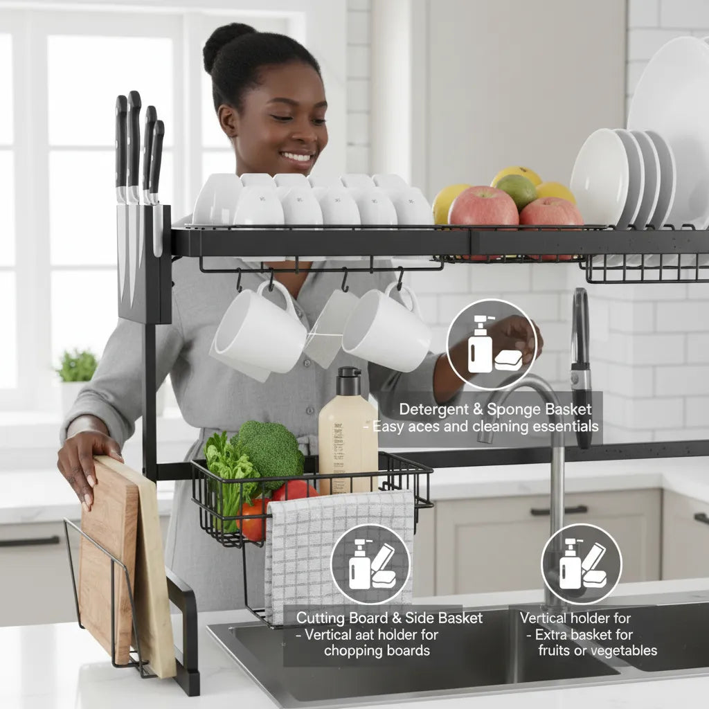 Over-Sink Dish Drying Rack – Big Size Space-Saving Kitchen Organizer 🖤✨