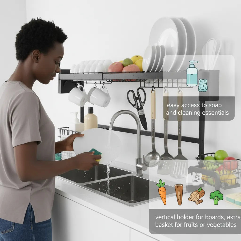 Over-Sink Dish Drying Rack – Big Size Space-Saving Kitchen Organizer 🖤✨