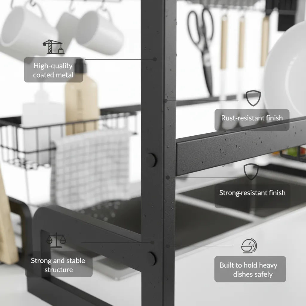 Over-Sink Dish Drying Rack – Big Size Space-Saving Kitchen Organizer 🖤✨