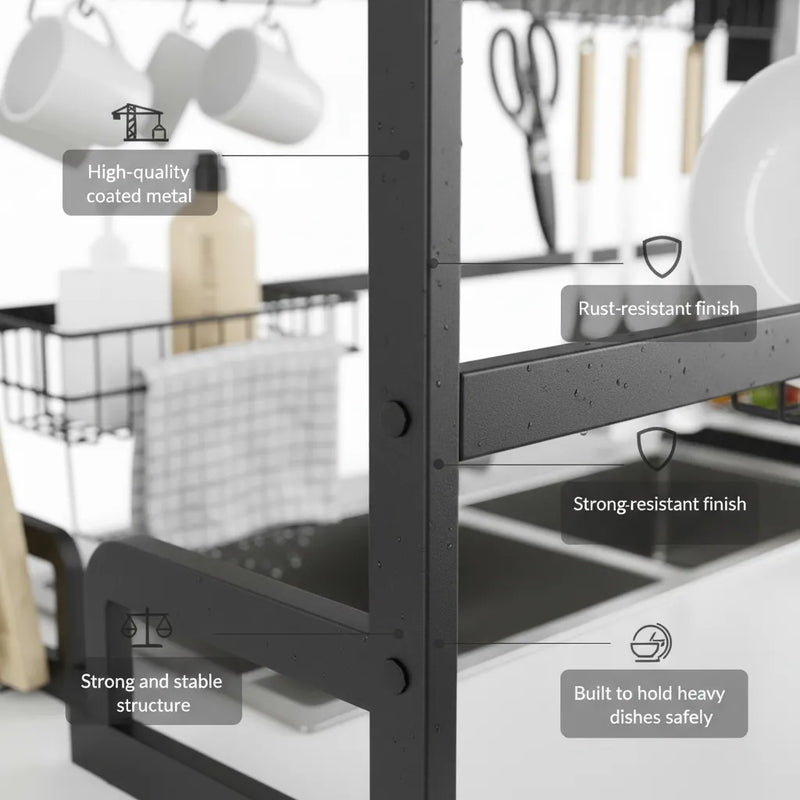 Over-Sink Dish Drying Rack – Big Size Space-Saving Kitchen Organizer 🖤✨