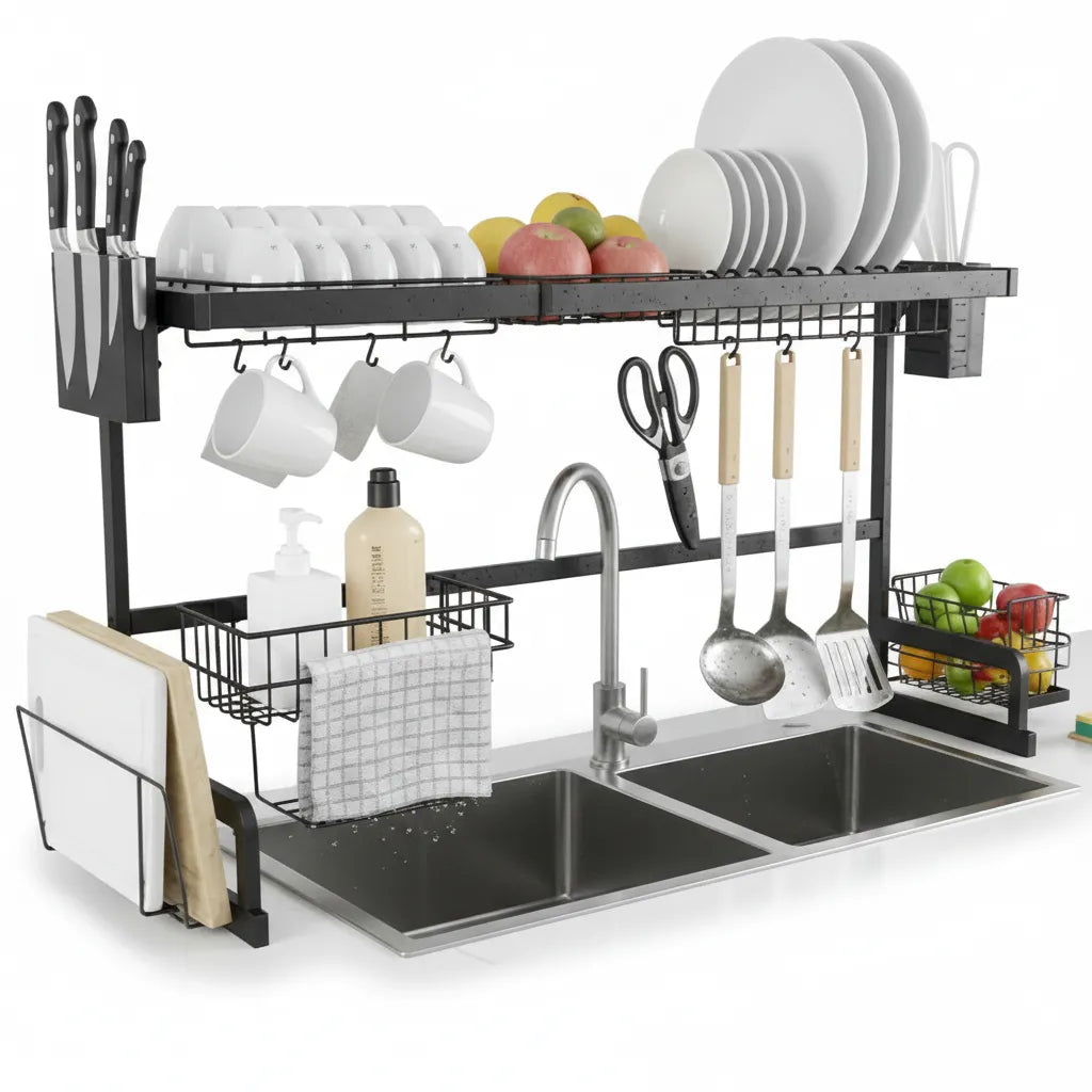 Over-Sink Dish Drying Rack – Big Size Space-Saving Kitchen Organizer 🖤✨