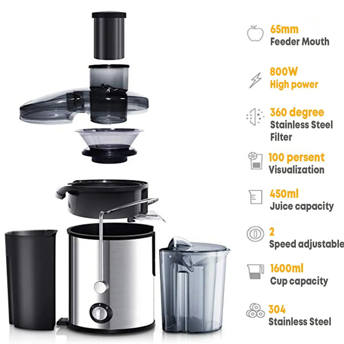 Sokany Electric Juicer for Fruits & Veggies - 1500W, Stainless Steel - Double Speed