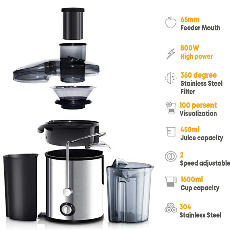 Sokany Electric Juicer for Fruits & Veggies - 1500W, Stainless Steel - Double Speed