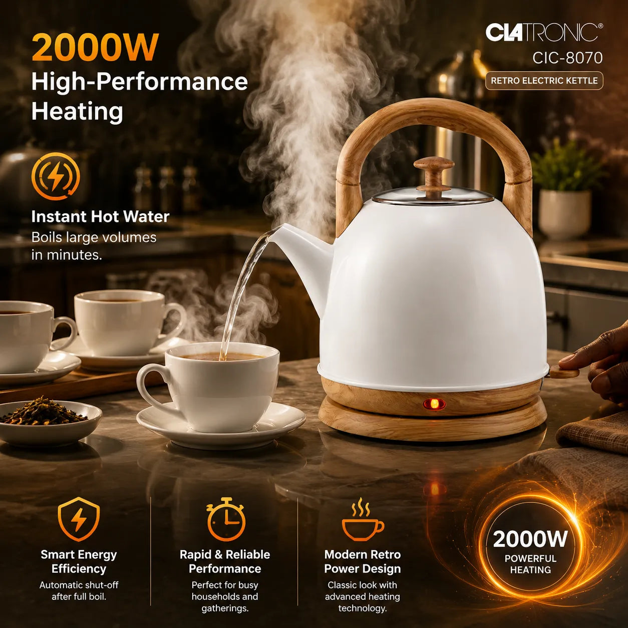 Clatronic 6.0L Retro Electric Kettle | 2000W Vintage Style Water Boiler