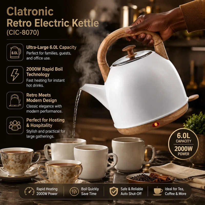 Clatronic 6.0L Retro Electric Kettle | 2000W Vintage Style Water Boiler