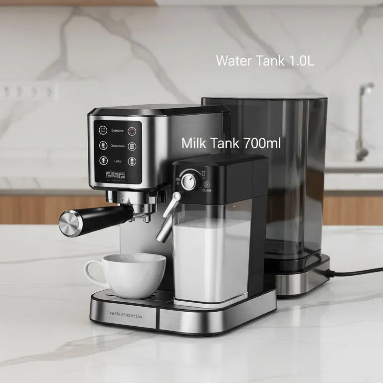 DSP KA3104 Professional Coffee Maker – 20 Bar Espresso System, 1350W Heating, Touch Screen & 700ML Milk Tank