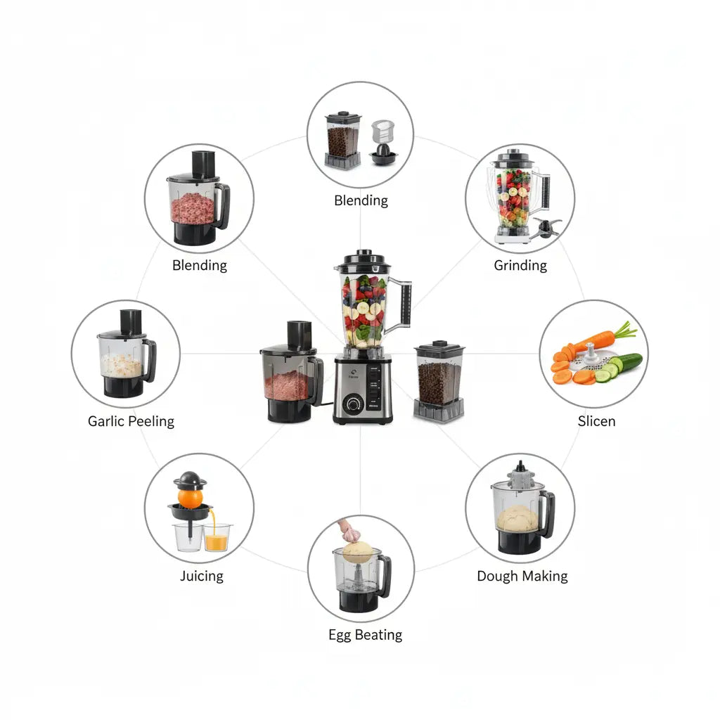 Evimki Kitchen Machine 8-in-1 Commercial Blender 1200W | Food Processor | 4L Unbreakable Jar | All-in-One Solution