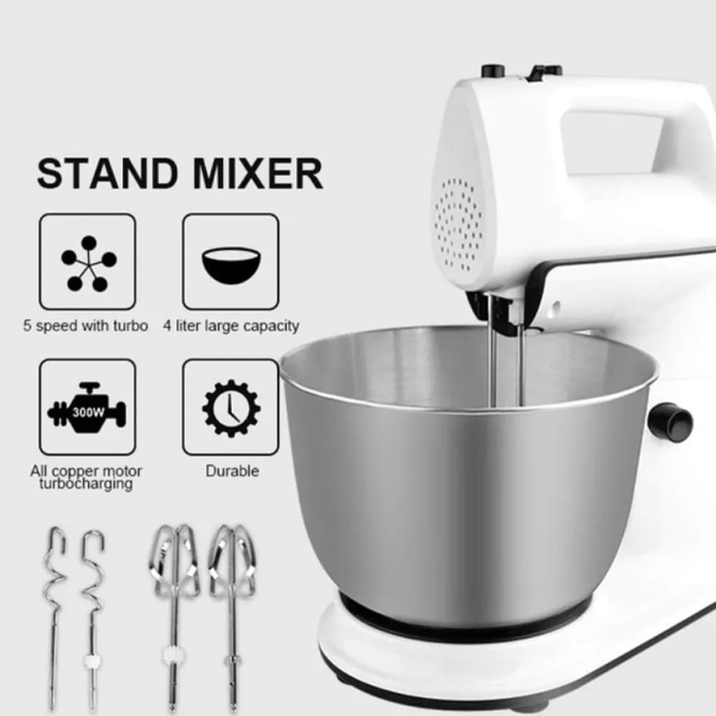 DSP Stand Mixer 300W Professional Kitchen Mixer – 4L Stainless Steel Bowl, 5 Speeds & Turbo Mode
