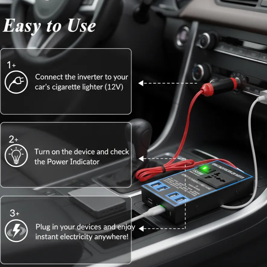 🔌Multi-Function Vehicle Inverter – Power Your Devices Anywhere, Anytime⚡🚗