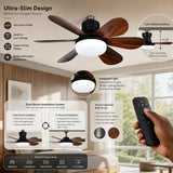 Fantasia Atlanta 30″ Compact Ceiling Fan with Light – Brushed Nickel & Oak Finish