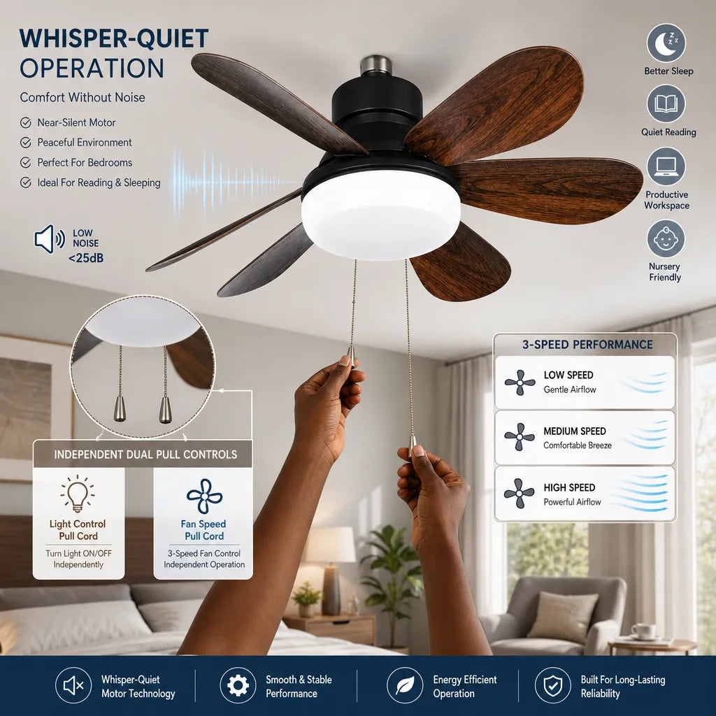 Fantasia Atlanta 30″ Compact Ceiling Fan with Light – Brushed Nickel & Oak Finish