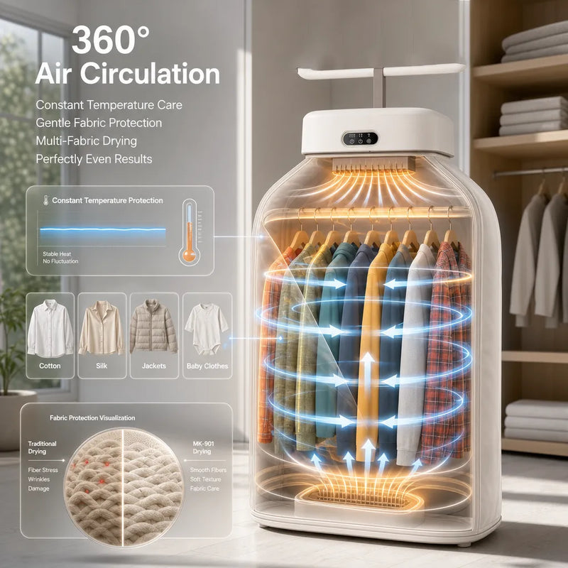 MK-901 Ultra-Compact Intelligent Folding Clothes Dryer for Home & Travel
