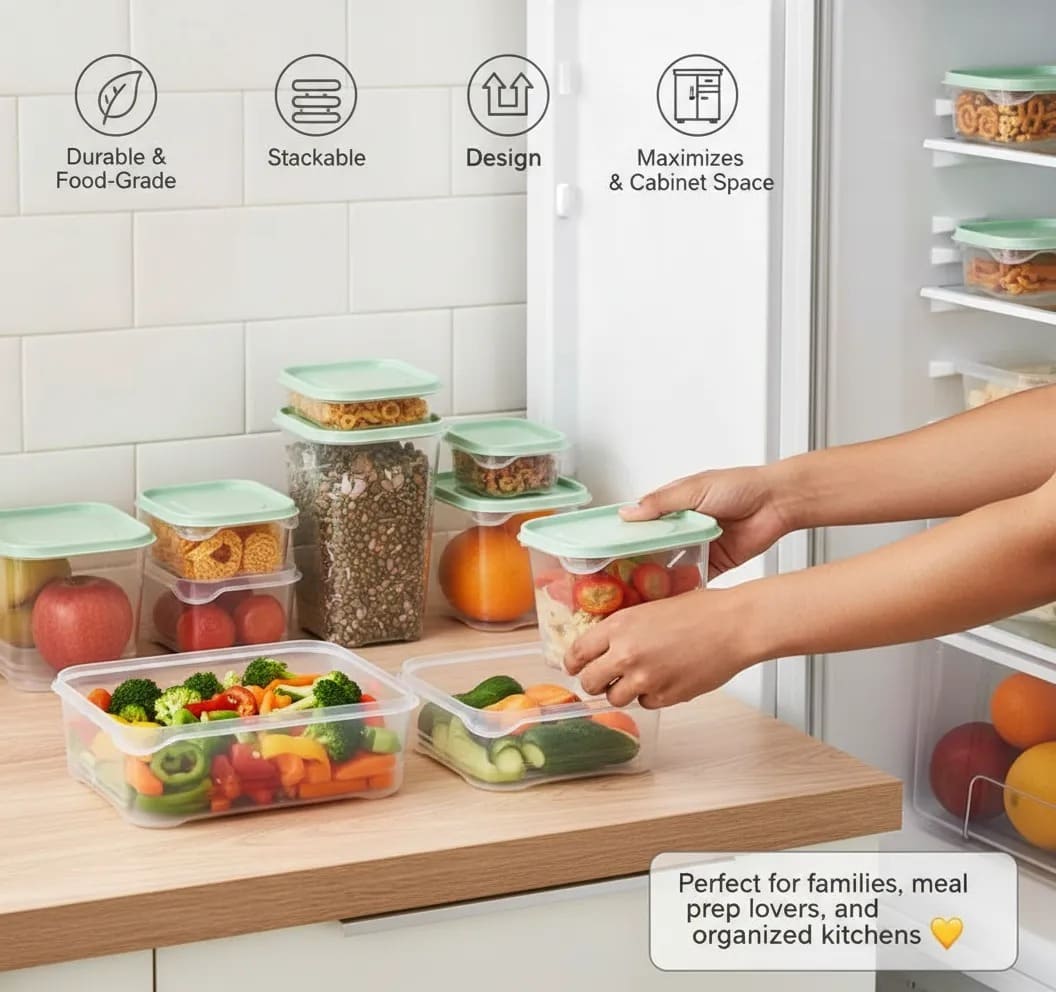 17-Piece Airtight Food Storage Containers 🍱✨ – Smart Multi-Size Kitchen Organization Solution