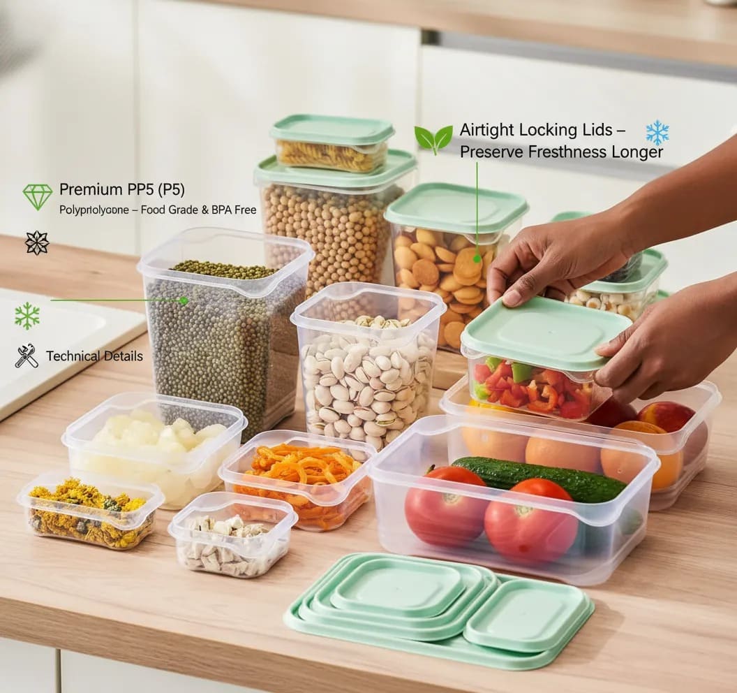 17-Piece Airtight Food Storage Containers 🍱✨ – Smart Multi-Size Kitchen Organization Solution