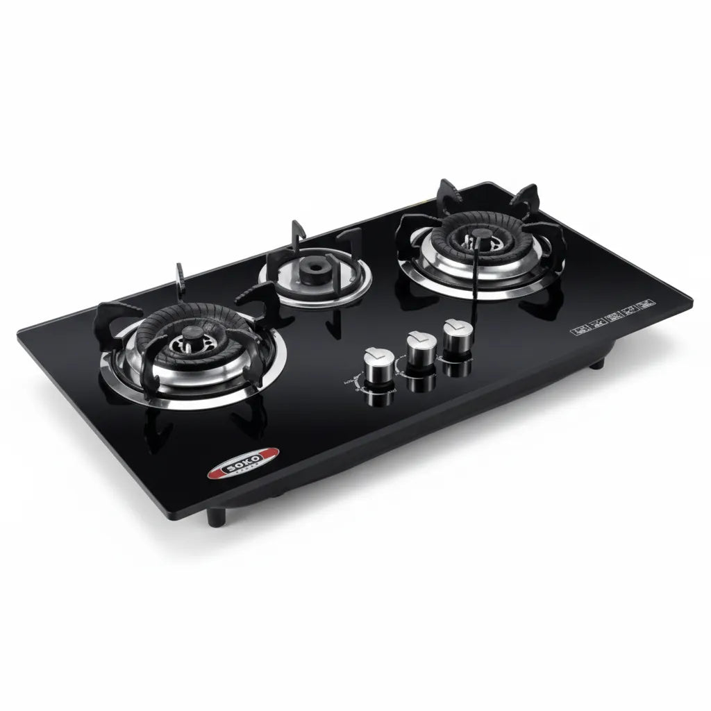 Evimki Burner Unbreakable Glass High Professional Quality Luxury Type Household Burner + Waterproof High Powerful Professional Quality Black Glass Gas Hob - Modern Built-in Design