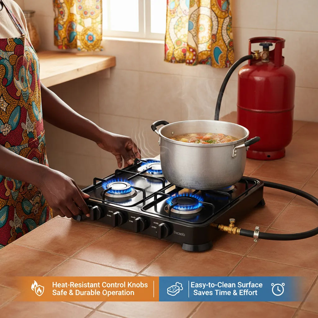 Efficient 4-burner gas stove with strong 2.2kW power and a compact, modern design—perfect for fast and easy everyday cooking 🍳