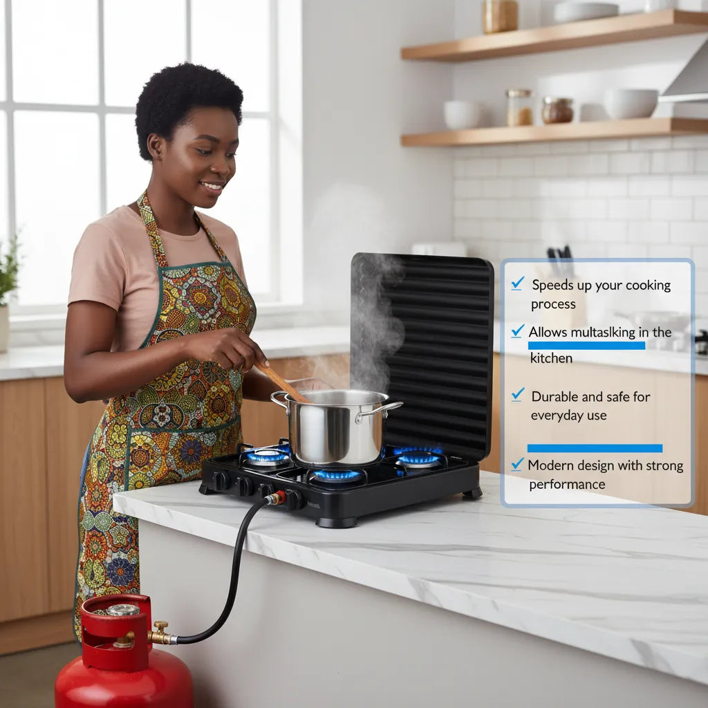 Efficient 4-burner gas stove with strong 2.2kW power and a compact, modern design—perfect for fast and easy everyday cooking 🍳